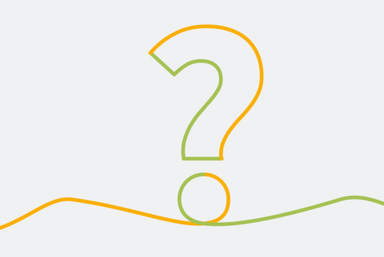 Grafische Darstellung eines Fragezeichens als orange-grüne Bändergrafik Grafische Darstellung eines Fragezeichens als orange-grüne Bändergrafik