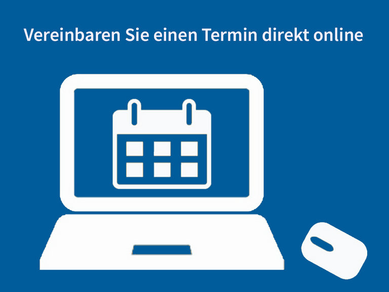 Grafische Darstellung eines Laptops mit Computermaus auf blauem Grund