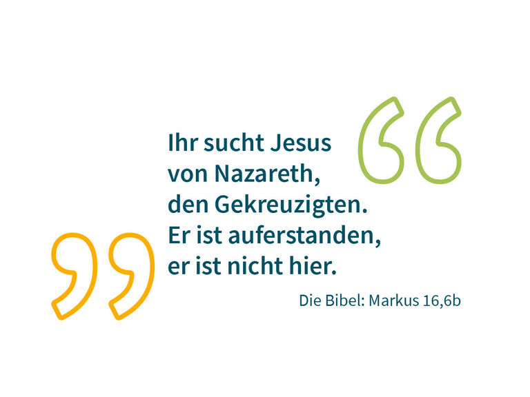 Bibelvers in orangen und grünen Anführungszeichen, Impuls zu Ostern, Osternachricht, Immanuel Albertinen Diakonie, Hamburg, Berlin Bibelvers in orangen und grünen Anführungszeichen, Impuls zu Ostern, Osternachricht, Immanuel Albertinen Diakonie, Hamburg, Berlin